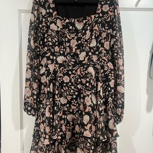 Floral Black and Pink Long Sleeve Dress